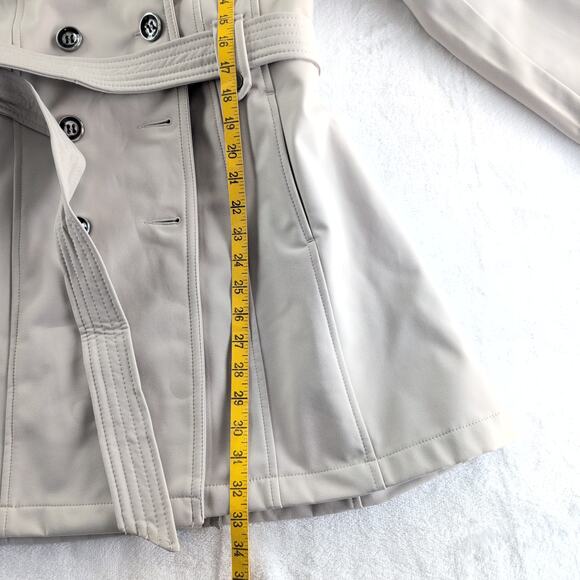Sebby Double Breasted Cream SoftShell Trench Coat Detachable Hood Women's Large - Picture 8 of 10